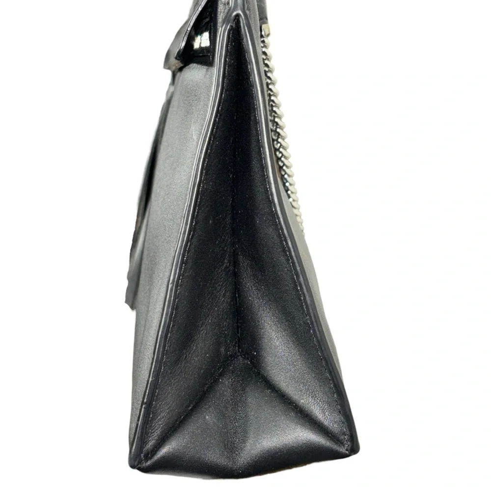 AllSaints Kyo Medium Crossbody Black Leather Chain Strap Tassel Clutch